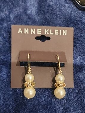 Anne Klein Gold and Cream Pearl Drop Earrings